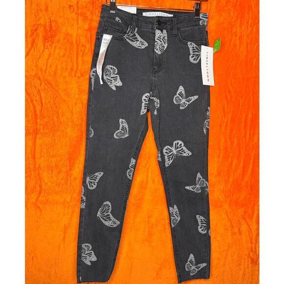 Tinseltown Mid Rise‎ Skinny Black Butterfly Raw Hem - Picture 1 of 5